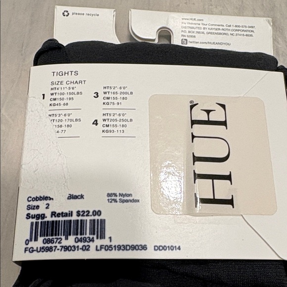 HUE Black Opaque Control Top Tight NWT - Picture 2 of 3